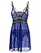 Sweetnight Women Plus Size L_5XL Lace Lingerie Set Semi Sheer Chemise Babydoll Dress with G-string (3XL, Blue)