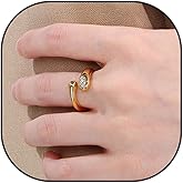AIETUE Chunky Thumb Rings For Women, 14k Gold Plated Minimalist Teardrop Cubic Zirconia Open Spiral Wrap Twist Non Tarnish Stainless Steel Statement Jewelry Gift