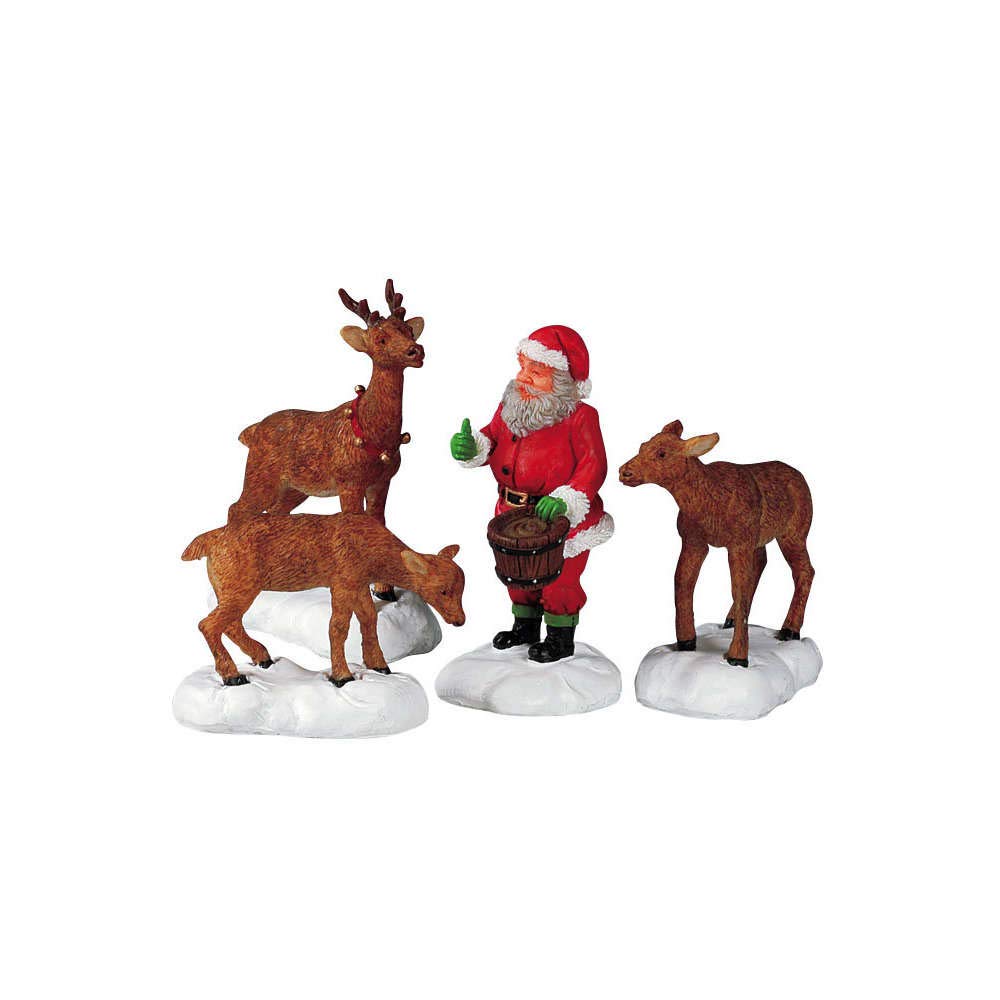 Lemax Christmas Village Santa Feeds Reindeer Set Of 4-52146