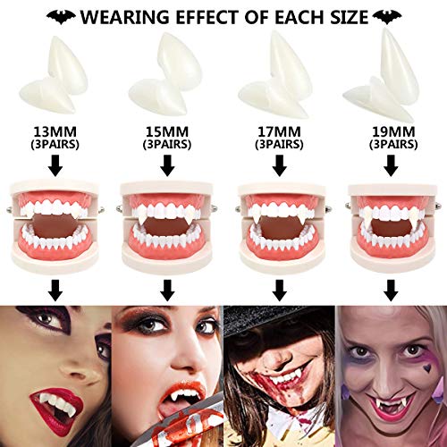 Nobie vivid 12 Pairs Vampire Teeth with Adhesive, Halloween Decorations