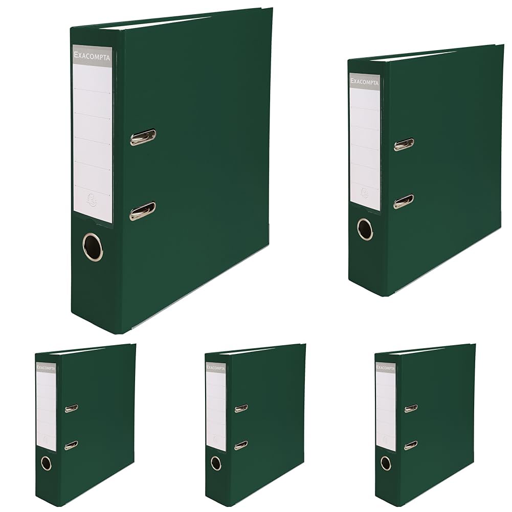 Exacompta - Ref 918405B - PP Lever Arch File - 320 x 290mm in Size, Suitable for Storing A4 Documents, 75mm Spine, Reinforced Finger Pull & Bottom Edge - Green (Pack of 5)
