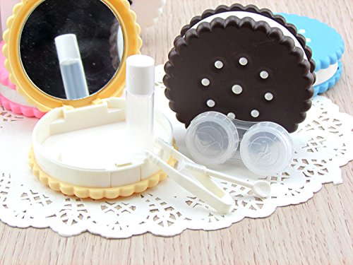 WSERE 5 Colors Contact Lens Case Cookies Shaped Colored Contacts Box Container Travel Kit, Full Equipped, Safe and Leakage-Proof(Yellow) - Thumbnail 4