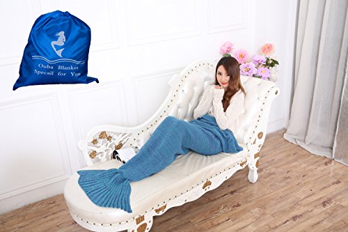 Ouba Soft Crochet Adults Mermaid Tail Blanket with Bag, Blue 2 - Thumbnail 2