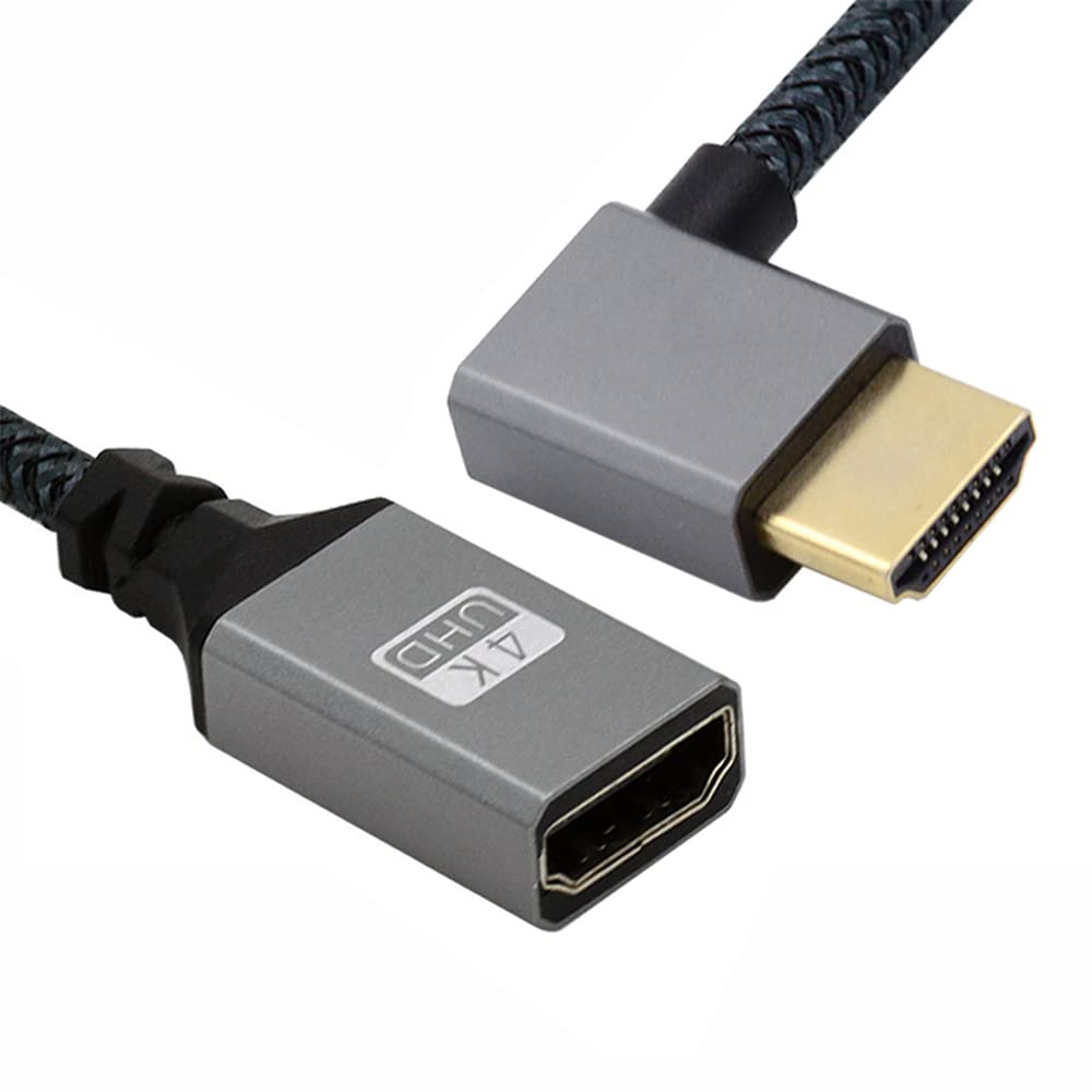 NFHK HDMI 1.4 Type A Male to A Female Extension Cable Left Angled 90 Degree Support HDTV 4K 60hz 3D