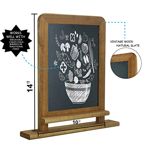 Lockways Slate Chalkboard Black Board - Standing Chalk Board 14 x 10, Rustic Vintage Decor Wooden Frame Blackboard for Kitchen, Restaurant, Bar Countertop, Wedding, Party, Wall, Home