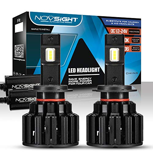 NOVSIGHT H7 LED Headlight Bulb for Car, 100W 20000LM, Super Bright 6500K White Light Conversion Kit, Plug and Play, IP68 Waterproof, Pack of 2