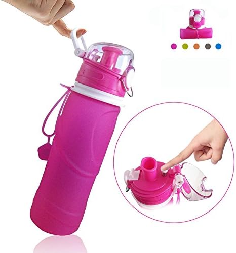 Collapsible Water Bottles, RXCOO 750ML,Medical Grade,BPA Free,FDA Approved,.Can Roll Up,26oz,Leak Proof Foldable Sports &amp; Outdoor Water Bottles (Pink)