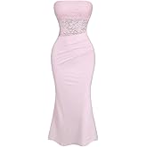 Milumia Women's Strapless Maxi Dress Y2k Contrast Lace Sexy Fishtail Long Tube Dresses