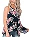 Women Floral Tank Tops Casual Flowy Basic Halter Neck Tunic Tops Summer Cami Loose Beach Outfits Sleeveless Shirt Black XL