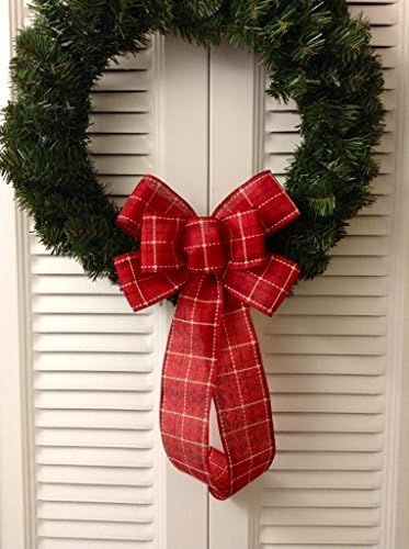 Cherry Red Plaid Christmas Wreath Bow Small