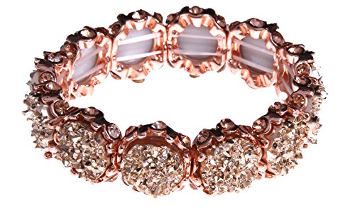 NLCAC Crystal Bracelet Bridal Bangle Bracelet Druzzy Beads Elastic Bracelet for Wedding (rose gold)