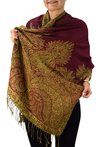 Peach Couture Soft Vintage Persian Paisley Printed Solid Pashmina Shawl Scarf (Maroon)