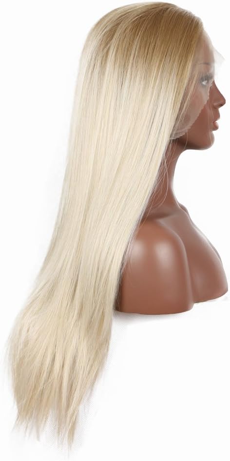 Blonde Lace Front Wigs for Women Long Straight Dark Blonde Ombre Pastel Blonde Synthetic Wig Heat Resistant Fiber Hair Wigs 24"