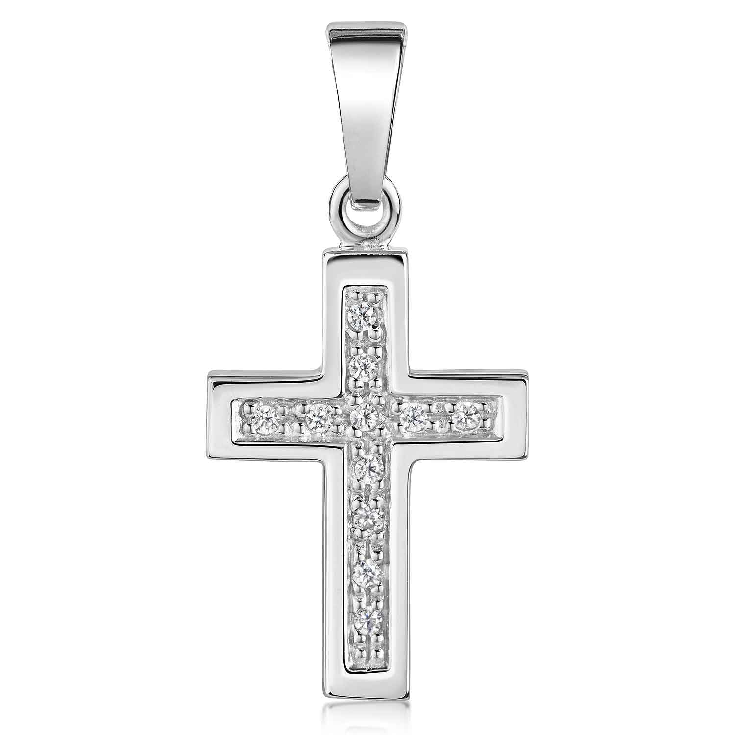MATERIA 925 sterling silver cross pendant rhodium plated with 11 zirconium gems for necklace / German jewellery #KA-31