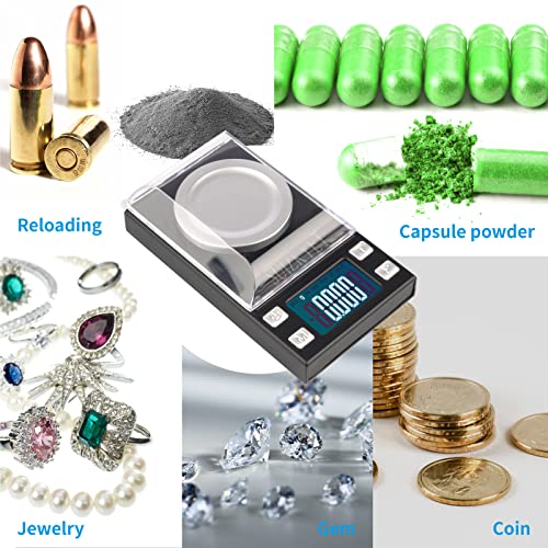 Ultra-High Precision Milligram Scale 50g X 0.001g, MG Reloading Scale with 50g Calibration Weight, Small Pocket Powder Scale for Jewelry Gold Herb 6 Units Coversion and Bright LCD Display