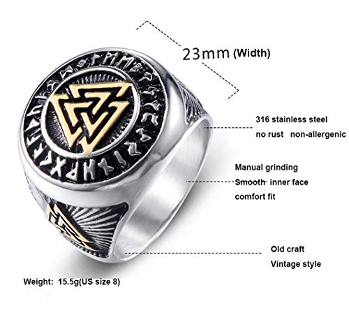 HIJONES Herren Nordischer Wikinger Symbol Ring aus Edelstahl – Bild 6