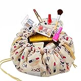 Adigow Portable Drawstring Makeup Bag Large Capacity Lazy Cosmetic Organizer Pouch Magic Travel Toiletry Bags For Womens,Beige Makeup