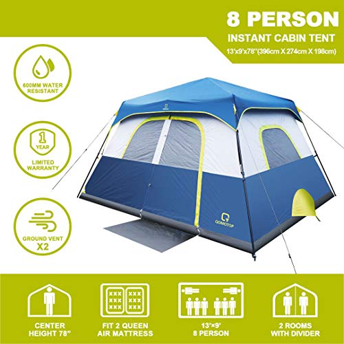 QOMOTOP Camping Tent, 8 Person Instant Set Up Within 1 Minute Tent