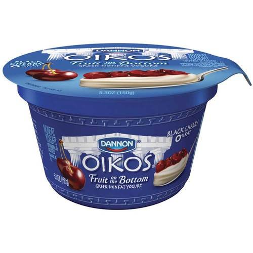 Oikos Fruit on the Bottom Black Cherry Nonfat Greek Yogurt, 5.3 Ounce -- 12 per case.