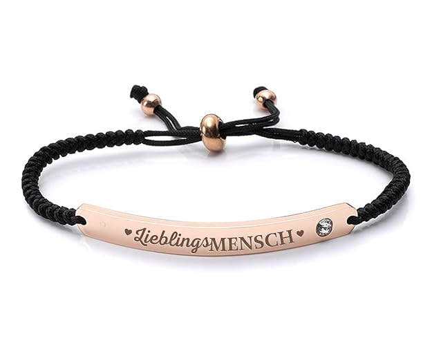 Silvity Damen Freundschafts-Armband Edenlstahl Gravur Lieblingsmensch veredelt mit einem Swarovski¨ Kristall 16,5 cm bis 20,5
