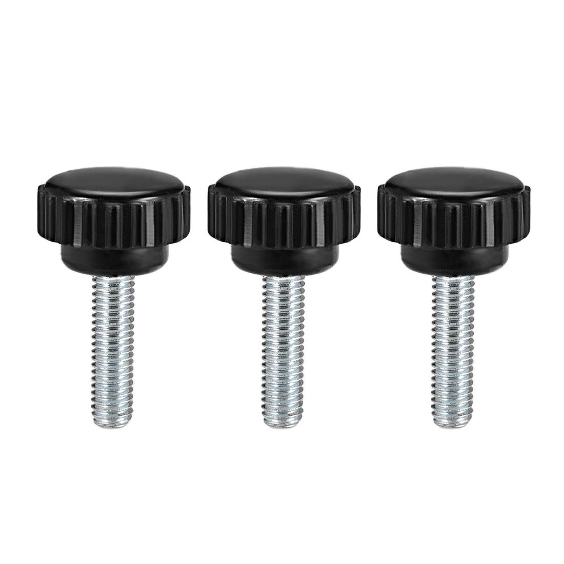sourcing map M6 x 20mm Metric Male Thread Knurled Clamping Knobs Grip Thumb Screw on Type Hand Clamping Handle Bolt with Plastic Knobs Black 3 Pcs