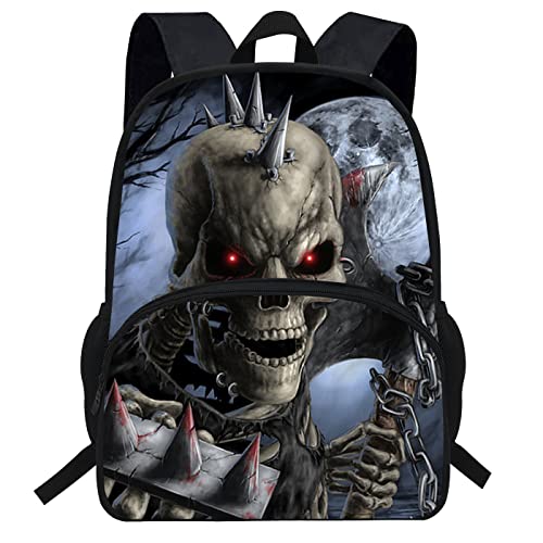 VEEWOW 16-Inch Cool Skull Backpack For Teenagers School Boys Girls Kids Bookbags (D1008a)