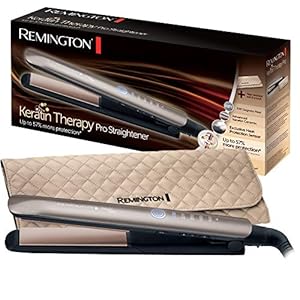 Remington S8590 Keratin Therapy Pro – Plancha de Pelo Profesional, Cerámica, Digital, Keratina, Aceite Almendras, Color Bronce