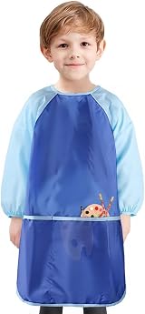 KIMMAX Kids Art Smock 3-7 Blue Waterproof Painting Apron Long Sleeves view 3