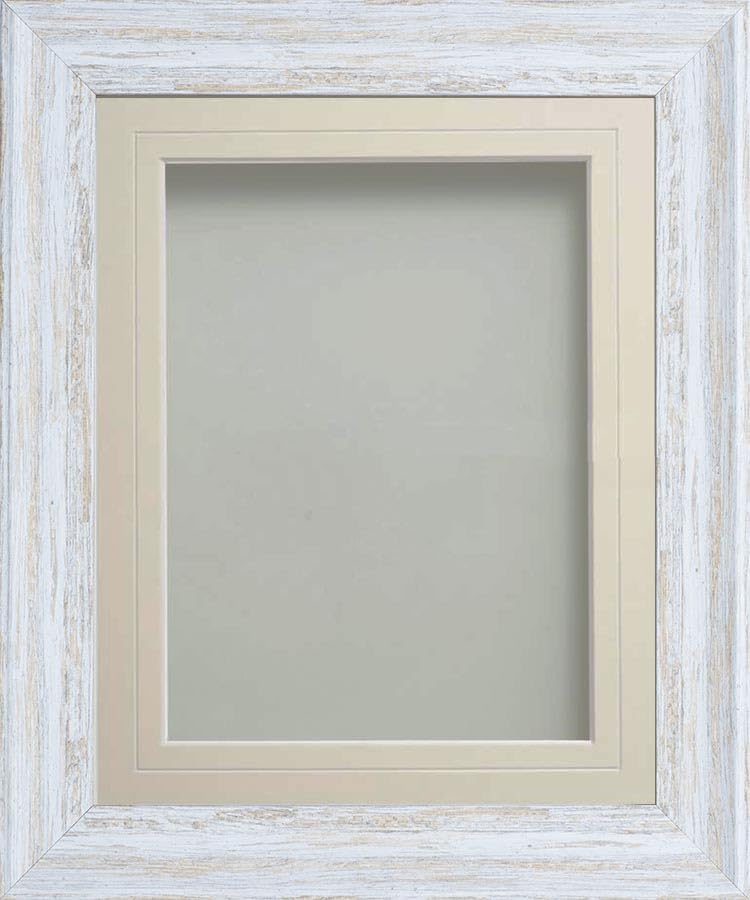 Frame Company Lynton Rustic White Photo Frame with Ivory V-Groove Mount, A3 for A4, fitted with perspex