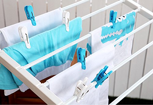 Tenby Living Spring Clothespins (Pack Of 56) - Plastic Soft Grip, Anti-Slip Clothes Pins With Sturdy Steel Springs - 28 Blue & 28 White Attractive Clothing Line Clips - Top Air-Drying Clothing Pin Set - Thumbnail 2