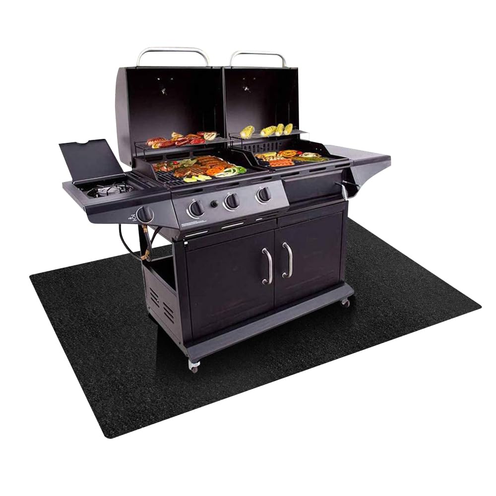 Fireproof BBQ Protection Mat, Outdoor BBQ Floor Mat Flame-Resistant BBQ Grill Pad Barbeque Hearth Rug Fire Retardant Splatter Mat for Backyard Garden 124 x 75 cm