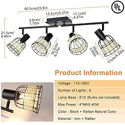 Depuley Modern Track Lighting Kit, 4-Head Rattan