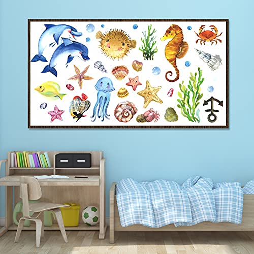 RUODON 160 Pieces Watercolor Ocean Creatures Wall Stickers Under The Sea Wall Decals Ocean