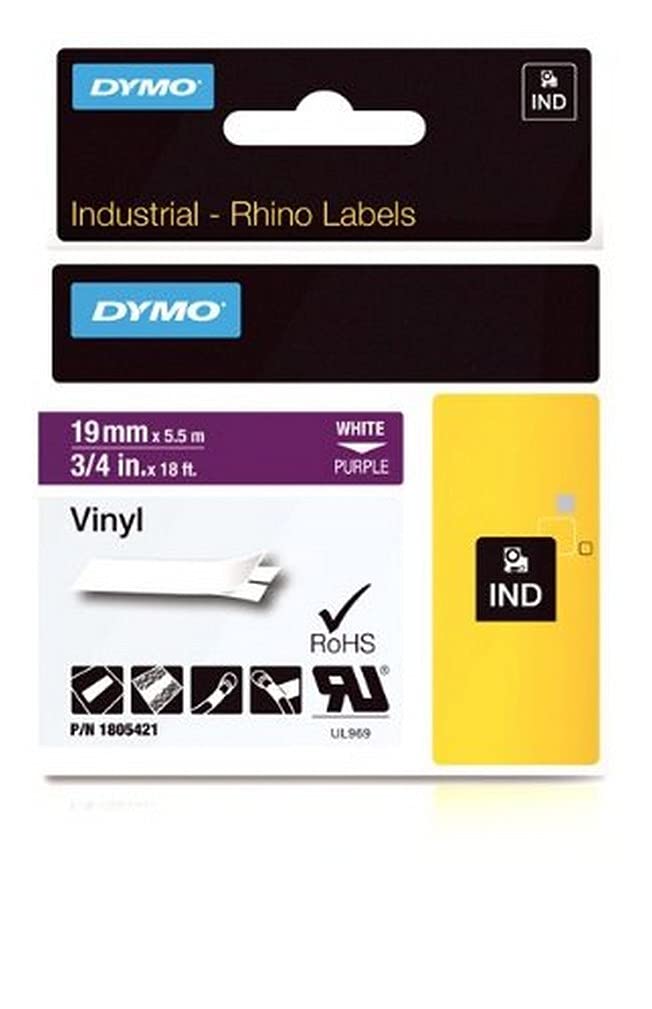 Dymo Rhino Industrial Labels Vinyl 19 mm x 5.5 m - White on Purple