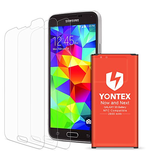 [NFC/Google Wallet Capable] Galaxy S5 Battery, YONTEX 2800mAh Replacement Battery for Samsung Galaxy S5 and S5 Active  [I9600, G870A, G900V, G900A, G900T and G900P] with 3 Pack Screen Protector