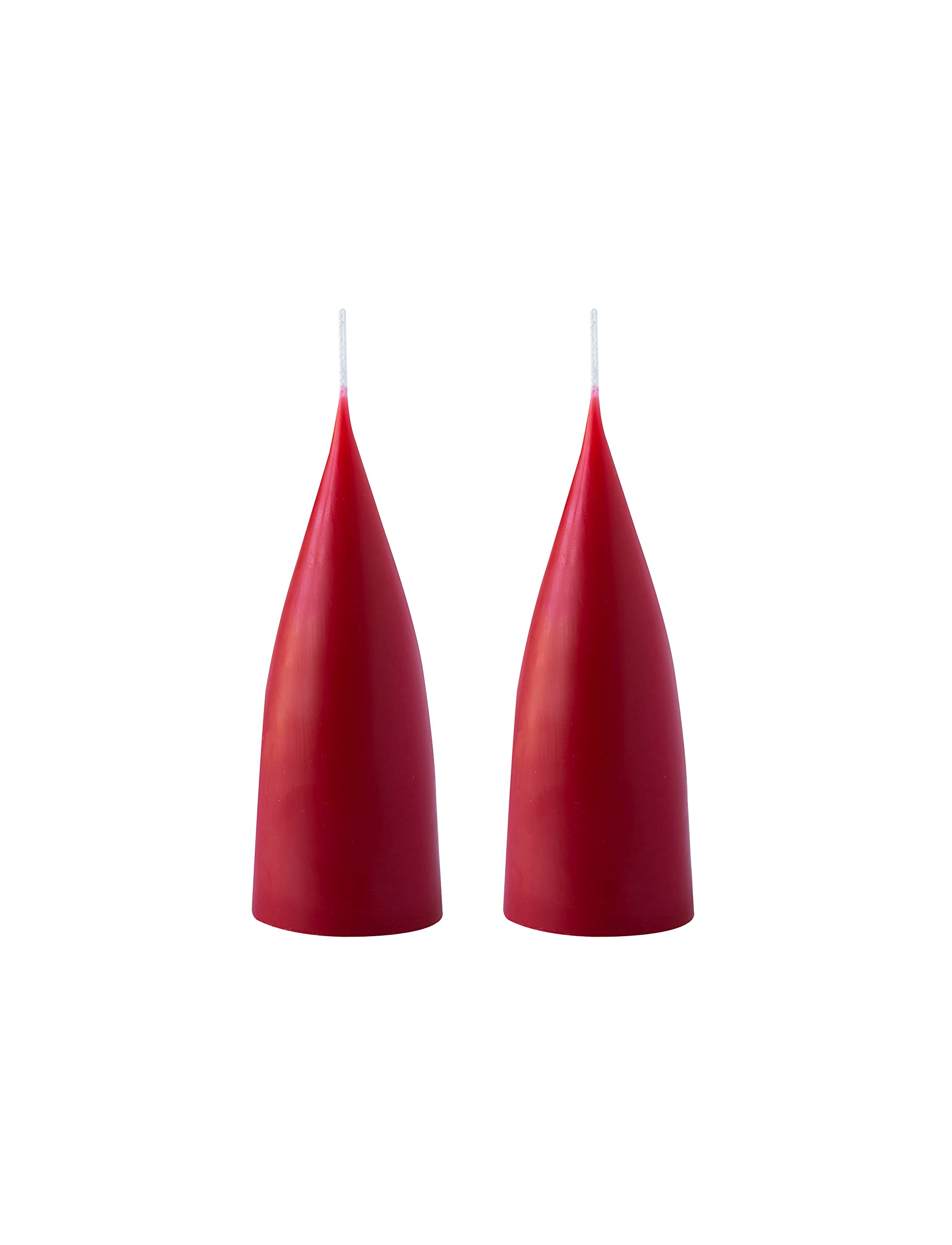 Kunstindustrien® Cone Shaped Candles, Made in Denmark, 43 Colours Available, Dripless & Smokeless Pillar Candles, Candles Long Burning 15 Hours, Unscented Candle Gift Set, 2pcs. 6.5 x 16cm (Dark Red)