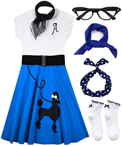 1950s Women Poodle Skirt Scarf Sock Costume Set