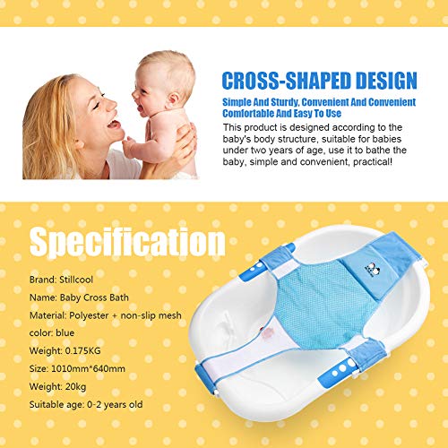 StillCool Newborn Baby Bath Seat Support Net Bathtub Sling Shower Mesh Bathing Cradle Rings for Tub (Bathtub not Included)(Blue) - Thumbnail 3