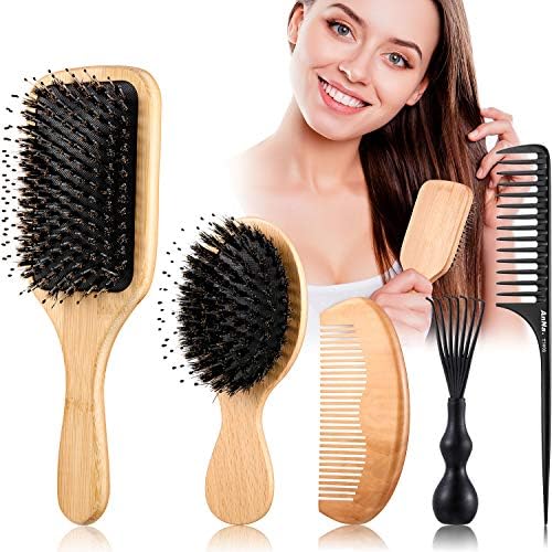 Boar Bristle Hair Brush Set Wooden Bamboo Hair Brush Wooden Comb and