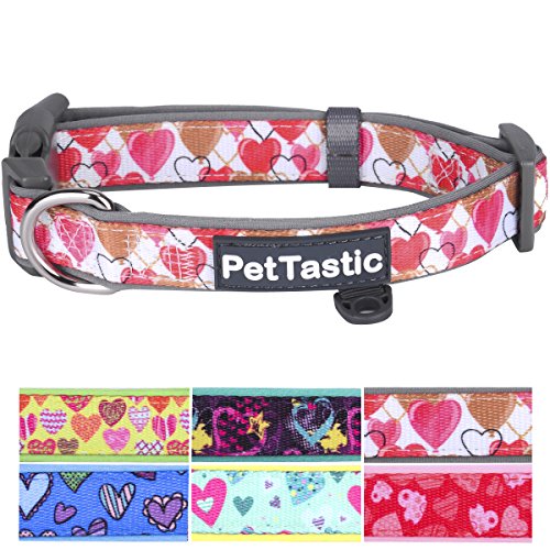 PetTastic Best Adjustable Large Dog Collar Durable Soft & Heavy Duty with Cute Love Heart Design, Outdoor & Indoor use Comfort Dog Collar for girls, boys, puppy, adults, including ID Tag Ring