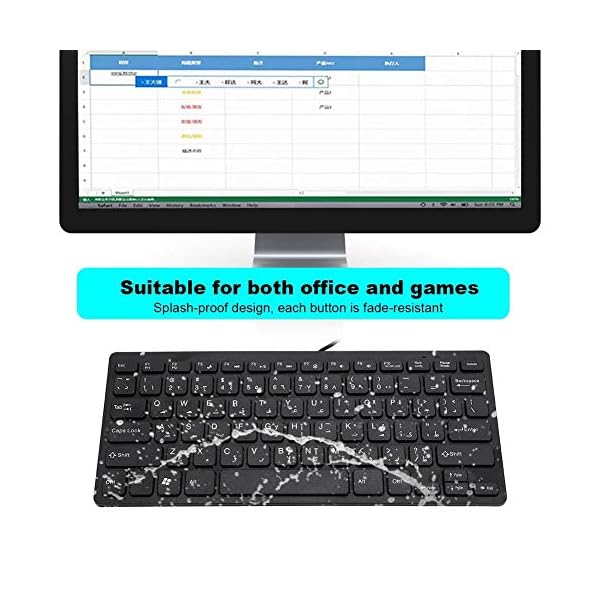 Topiky-Arabic-Keyboard78-keys-Portable-Arabic-Computer-Keyboard-Silent-Business-Keyboard-USB-Wired-Black-Keyboard-with-White-Letters-Splash-proof Arabic Keyboard,78 keys Portable Arabic Computer Keyboard Silent Business Keyboard-USB Wired Black Keyboard with White…