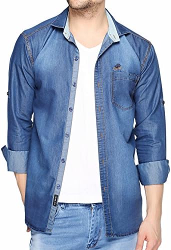 Men's Solid Slim Fit Casual Shirt (dms46d_Blue_Large)