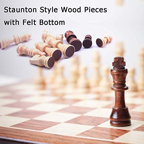 Scientoy Chess Set, Larger 15''×15''Foldable Wooden Chess Set for Kids and Adults, Storage for Piece, Handcraft Travel Chess Set, Prefect Choice for Birthday, Rewards for Beginner