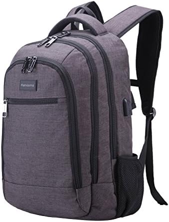 Hanxiema School Backpack 15.6 inch, USB Charging Port, Durable Waterproof 900D Oxford Cloth，Large Capacity Multi-Compartment Fit 15.6 Laptop/MacBook for Men and Women (Black-Gray HXm-01-2)
