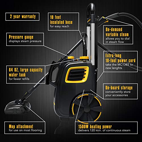 McCulloch MC1385 Deluxe Canister Steam System, 1-(Pack), Black McCulloch MC1385 Deluxe Canister Steam System, 1-(Pack), Black