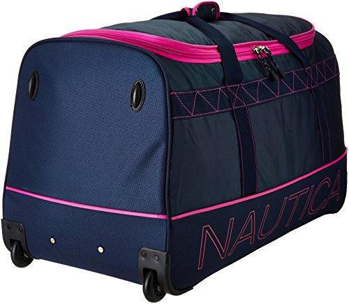 pink duffle bag with wheels