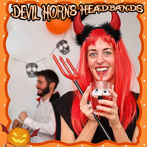 FUTUREPLUSX 2PCS Devil Horns Headbands, Halloween Devil Horns Sparkly Glitter Devil Ears Hair Hoop Halloween Party Cosplay Costume Devil Accessories