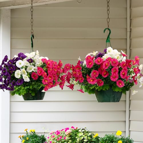 Huiguli 9 Bouquets Outdoor Fake Flowers, Artificial Flowers Plastic UV Resistant Fake Plants Outdoor for Balcony, Patio, Porch, Hanging Garden Indoor Decoration (3 Colors)