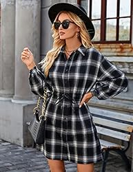 Blooming Jelly Womens Plaid Dress Flannel Puff