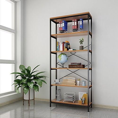 Commercial Grade Heavy Duty 5-tier Wooden Book Shelves Organizer Display Shelf, Free Standing Vintage Industrial Style Bookcase Furniture 71''H x 12''W x 32''L
